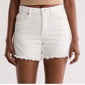 Blank NYC Women's White Jean Shorts with Lace Trim